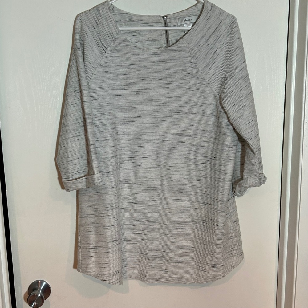 CJ Banks Womens Grey Space Dye Ribbed 3/4 Sleeve Pullover Top X
